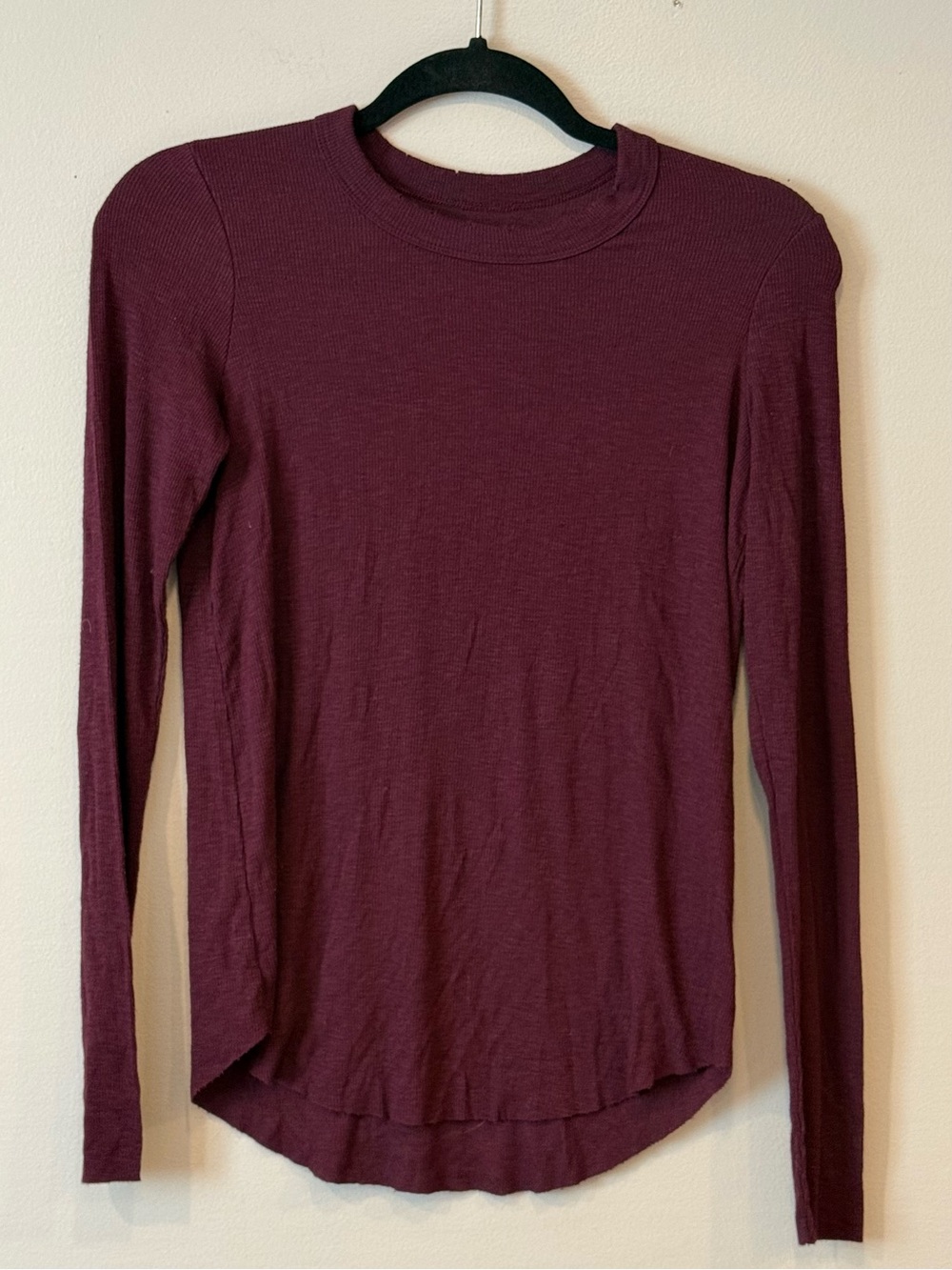 Aerie Ribbed Curved Hem Long Sleeve Shirt Maroon / Burgundy Size XS